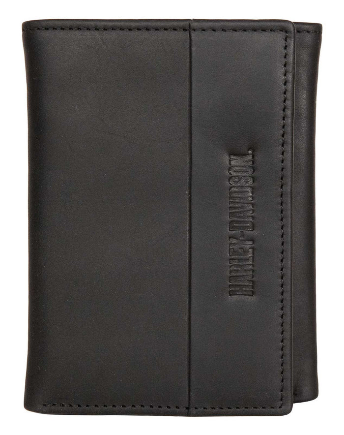 Harley-Davidson® Men's H-D Signature Tri-Fold Genuine Leather RFID Wallet - Black