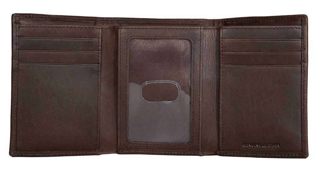 Harley-Davidson® Men's H-D Signature Tri-Fold Genuine Leather RFID Wallet - Brown