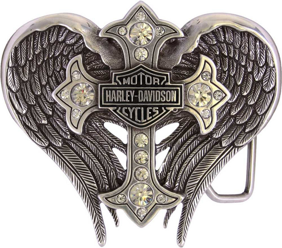 Harley-Davidson® Women's Back Roads Cross Winged Belt Buckle Chrome