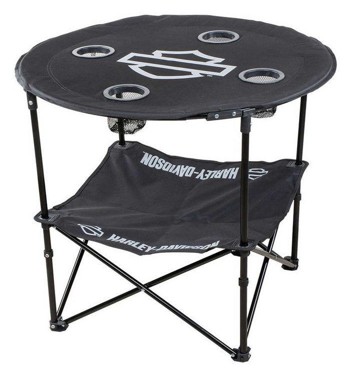 Harley-Davidson® Open Bar & Shield Folding Table w/ Storage Bag - Black