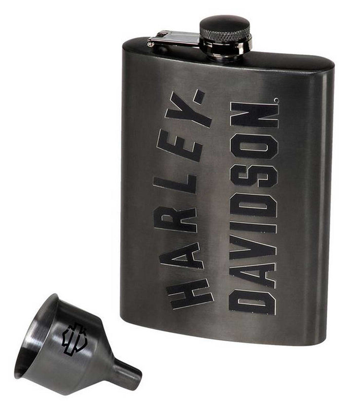 Harley-Davidson® Embossed H-D Flask, Matte Black Stainless Steel - 8 oz.