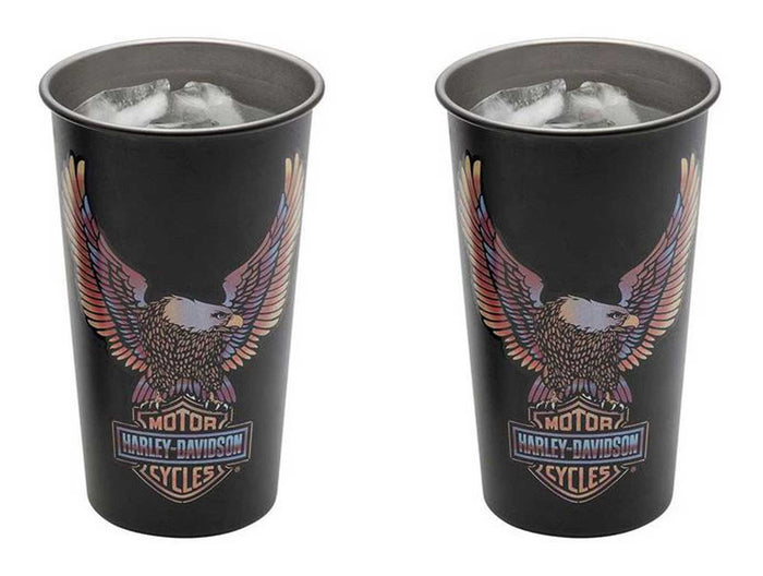 Harley-Davidson® Vivid Bar & Shield Eagle Metal Cup Set, Stainless Steel - Black