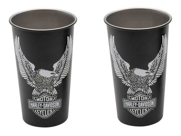 Harley-Davidson® Vivid Bar & Shield Eagle Metal Cup Set, Stainless Steel - Black