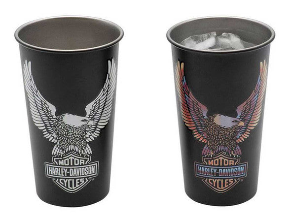 Harley-Davidson® Vivid Bar & Shield Eagle Metal Cup Set, Stainless Steel - Black