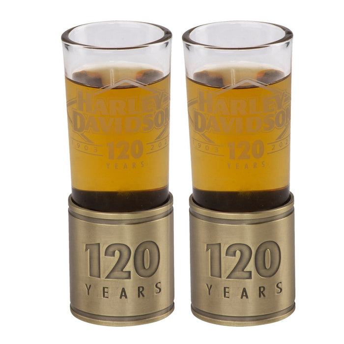 Harley-Davidson® 120th Anniversary Tooled Metal Base Shot Glass, Limited Edition
