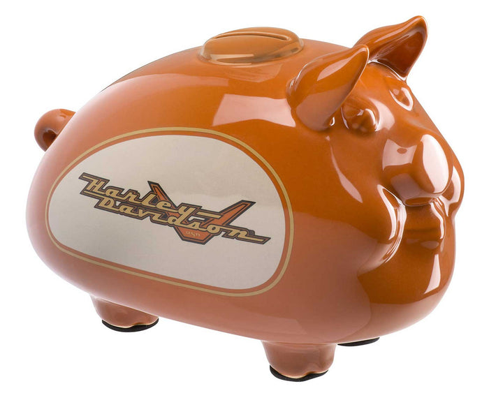 Harley-Davidson® Ceramic 1990s Tank Graphic Medium Size Hog Bank - Gloss Orange