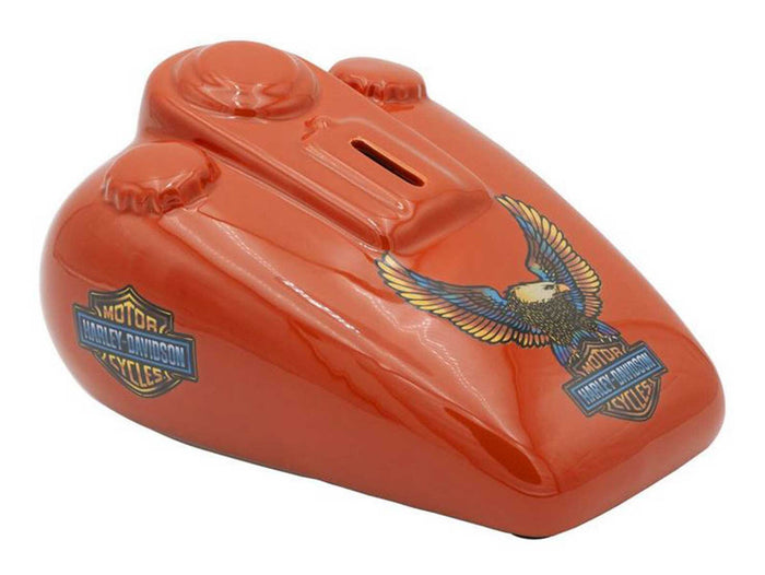 Harley-Davidson® Vivid Bar & Shield Eagle Gas Tank Bank, Ceramic Orange