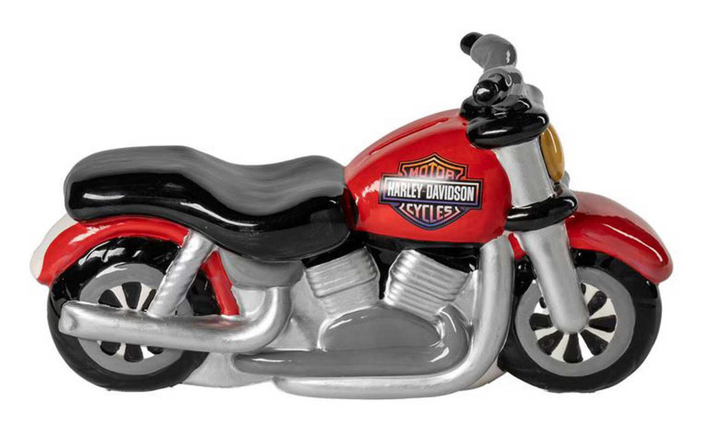 Harley-Davidson® Kid's Motorcycle Shaped Ceramic Piggy Bank, Red/Black