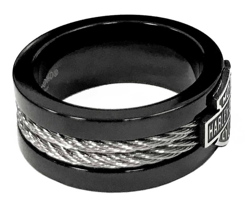 Harley-Davidson® Men's Ring, Bar & Shield Steel Cable Band, Black