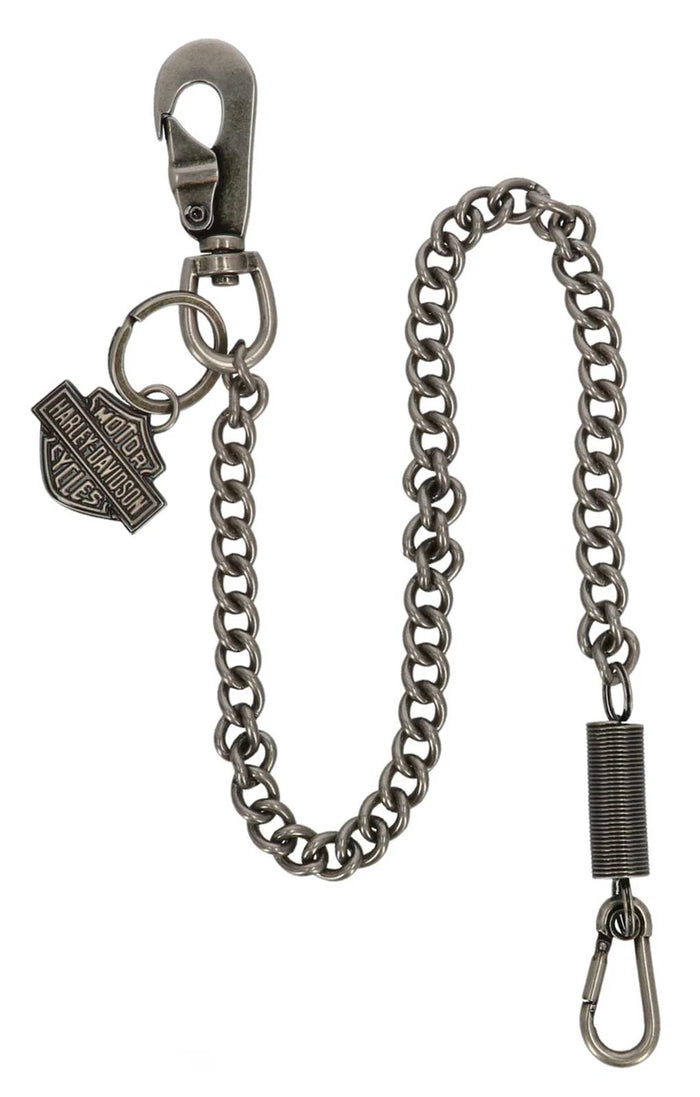 Harley-Davidson® Men's Bar & Shield Spring 24 inch Wallet Chain, Antique Nickel