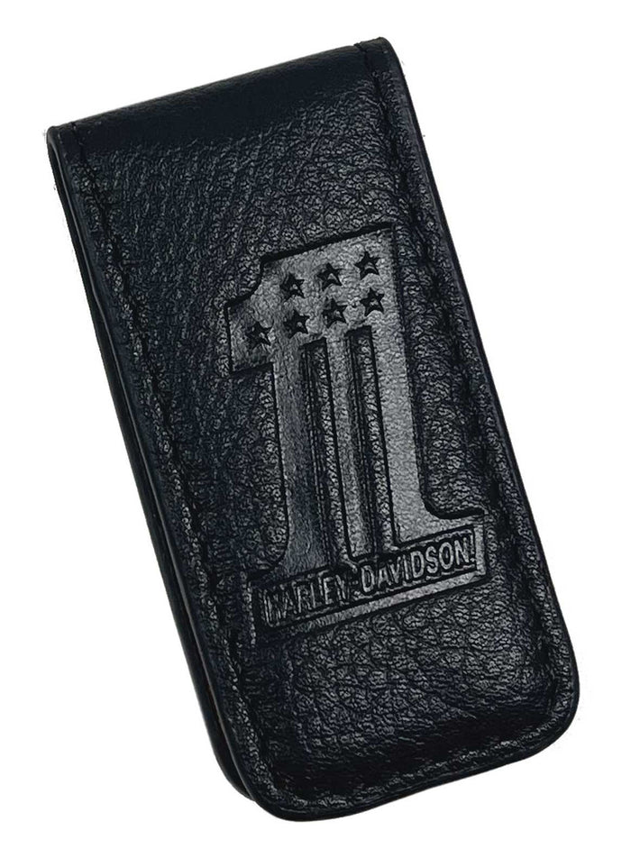 Harley-Davidson® Men's #1 Logo Leather Magnetic Money Clip - Solid Black