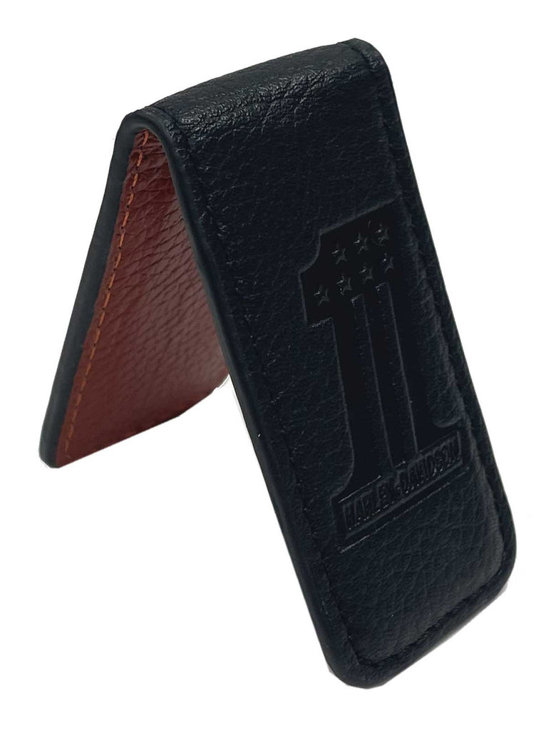 Harley-Davidson® Men's #1 Logo Leather Magnetic Money Clip - Solid Black