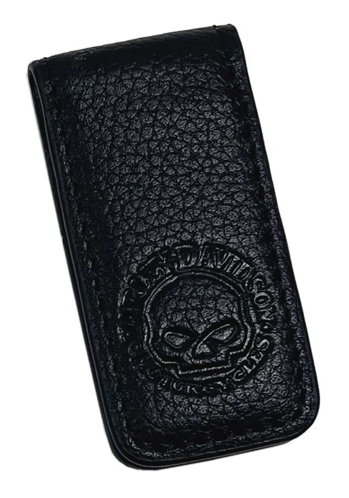 Harley-Davidson® Men's Willie G Skull Leather Magnetic Money Clip - Solid Black