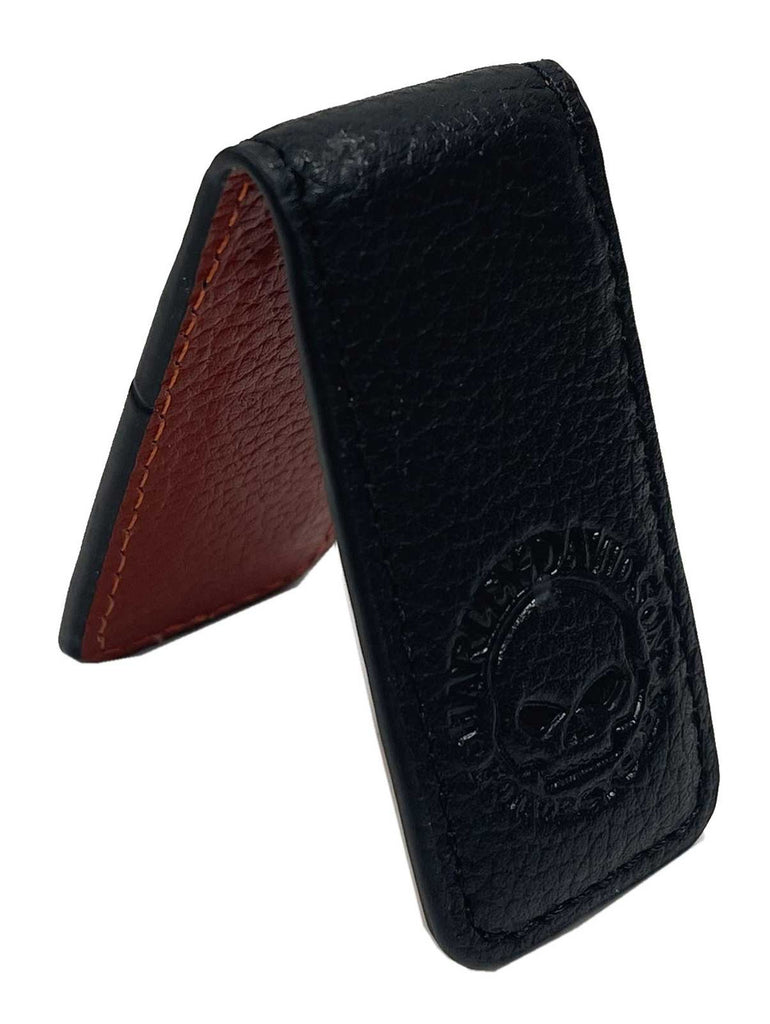 Harley-Davidson® Men's Willie G Skull Leather Magnetic Money Clip - Solid Black