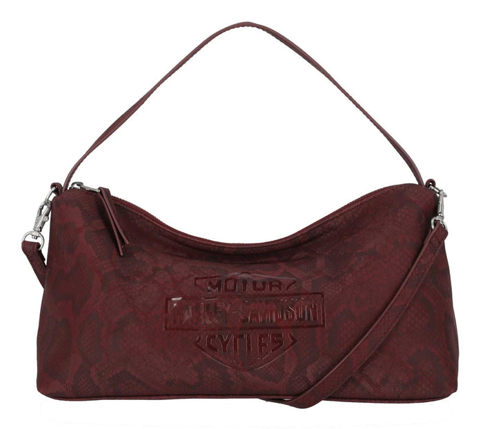 Harley-Davidson® Women's Bar & Shield Snake Printed Short Shoulder Purse, Rum Red