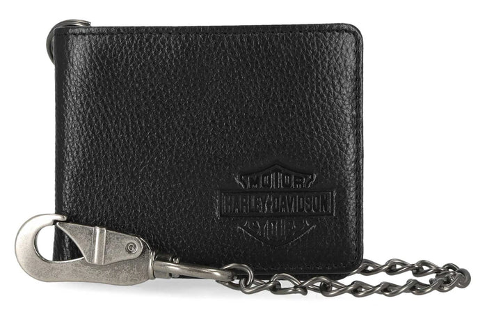 Harley-Davidson® Men's Bar & Shield Core Pebble Biker Chain Bi-Fold Wallet, Black