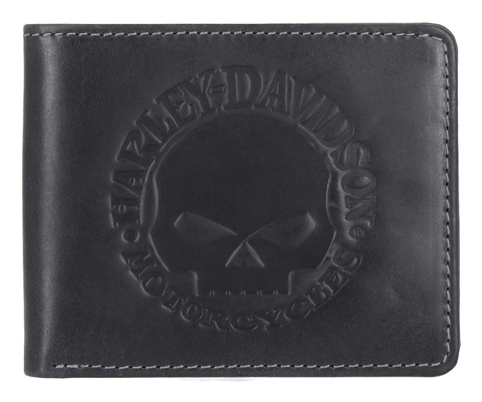 Harley-Davidson® Men's Willie G Skull Logo Billfold Leather Wallet, Black