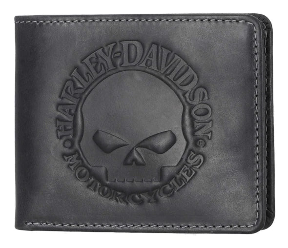 Harley-Davidson® Men's Willie G Skull Logo Billfold Leather Wallet, Black