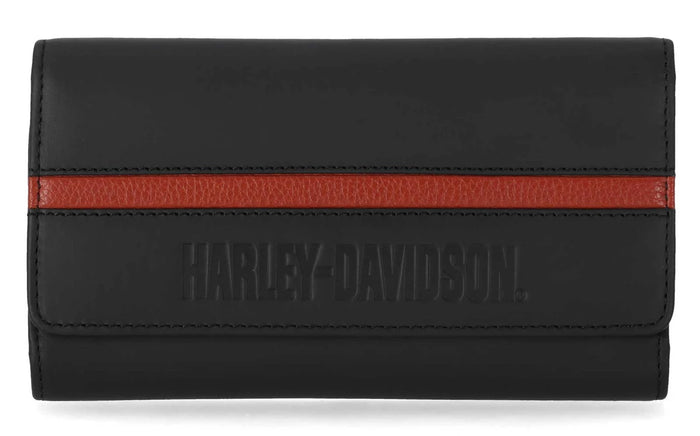 Harley-Davidson® Men's H-D Center Block Genuine Leather Trucker Wallet, Black