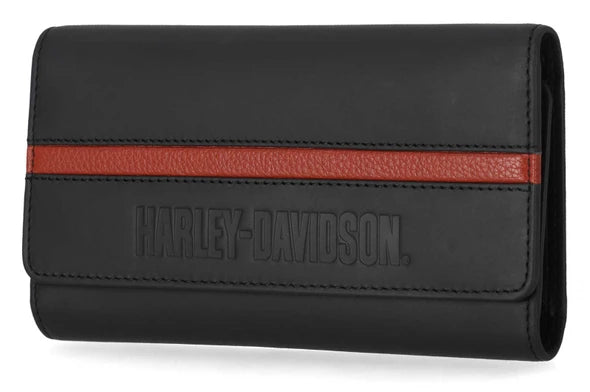 Harley-Davidson® Men's H-D Center Block Genuine Leather Trucker Wallet, Black