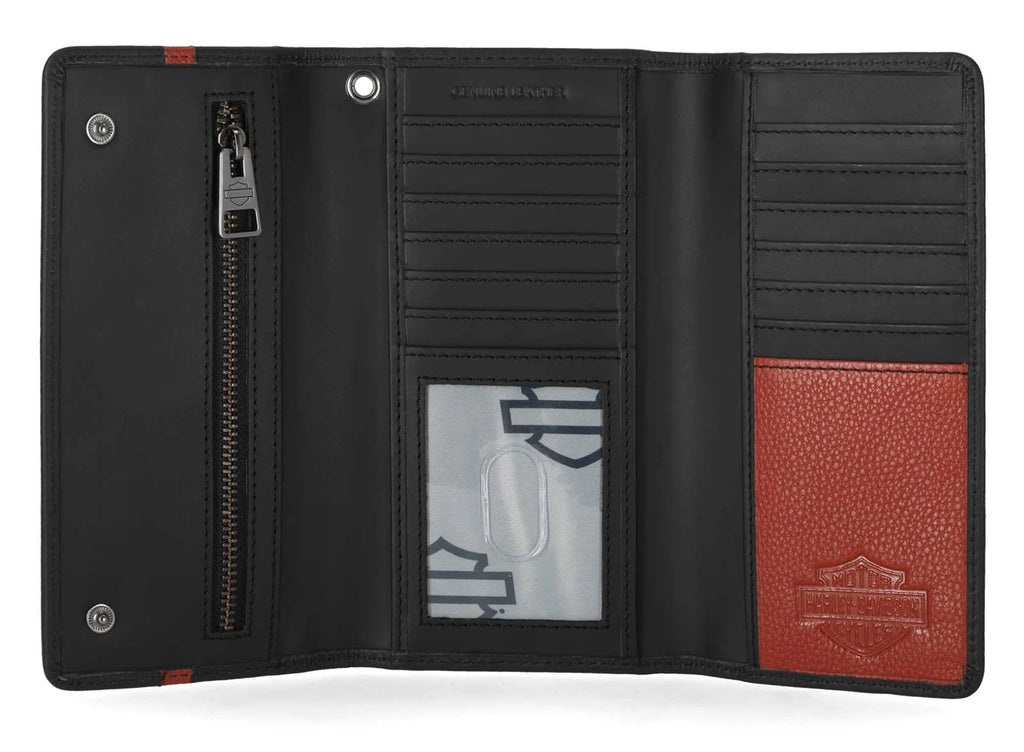 Harley-Davidson® Men's H-D Center Block Genuine Leather Trucker Wallet, Black