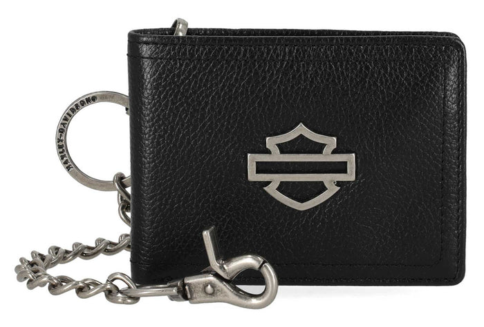 Harley-Davidson® Men's Open B&S Slimfold Biker Chain Leather Wallet, Black