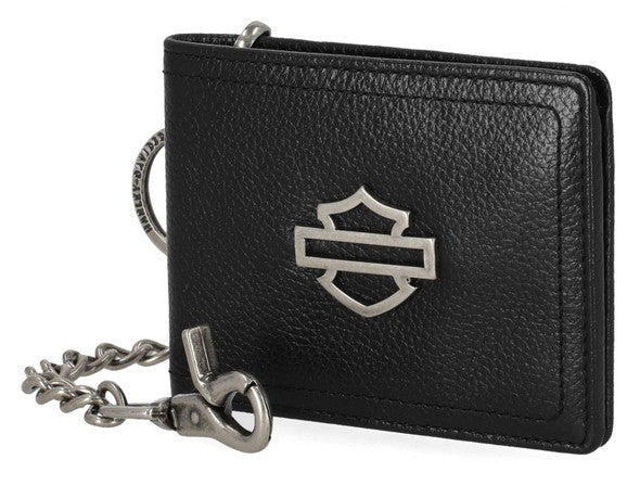 Harley-Davidson® Men's Open B&S Slimfold Biker Chain Leather Wallet, Black