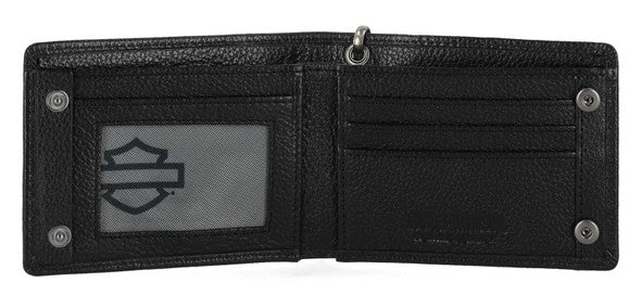 Harley-Davidson® Men's Open B&S Slimfold Biker Chain Leather Wallet, Black