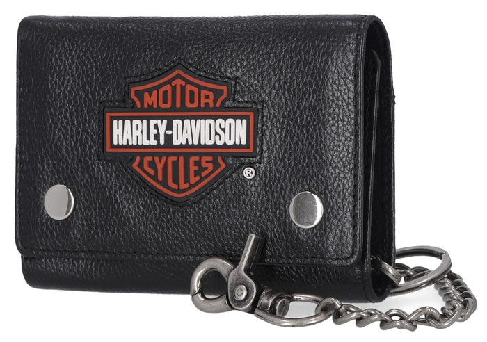 Harley-Davidson® Men's Bar & Shield Patch Tri-Fold Chain Leather Wallet - Black