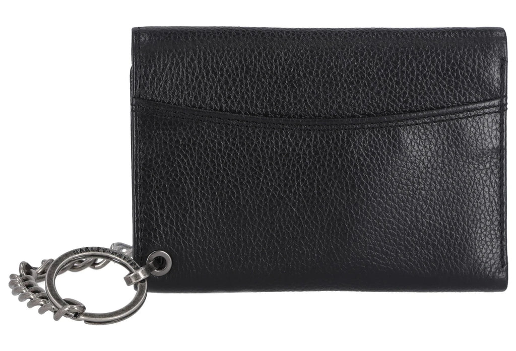 Harley-Davidson® Men's Bar & Shield Patch Tri-Fold Chain Leather Wallet - Black