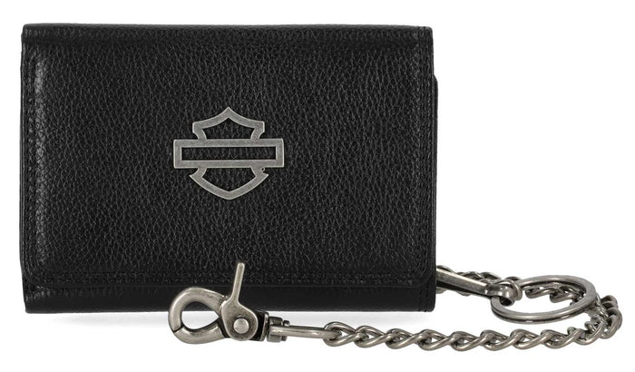 Harley-Davidson® Men's Open B&S Medium Biker Chain Leather Wallet, Black