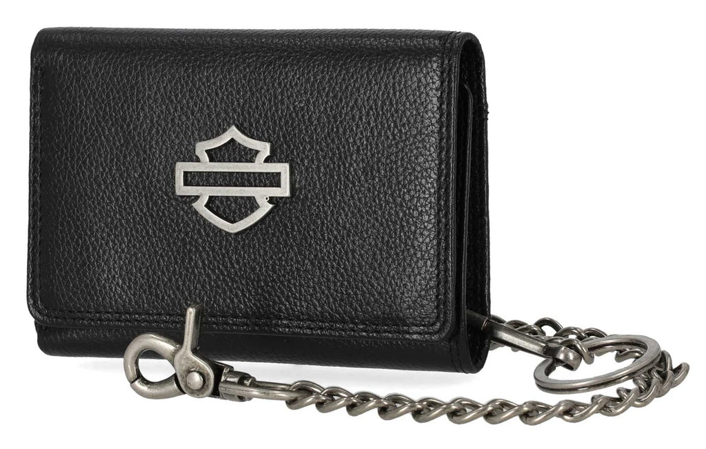 Harley-Davidson® Men's Open B&S Medium Biker Chain Leather Wallet, Black