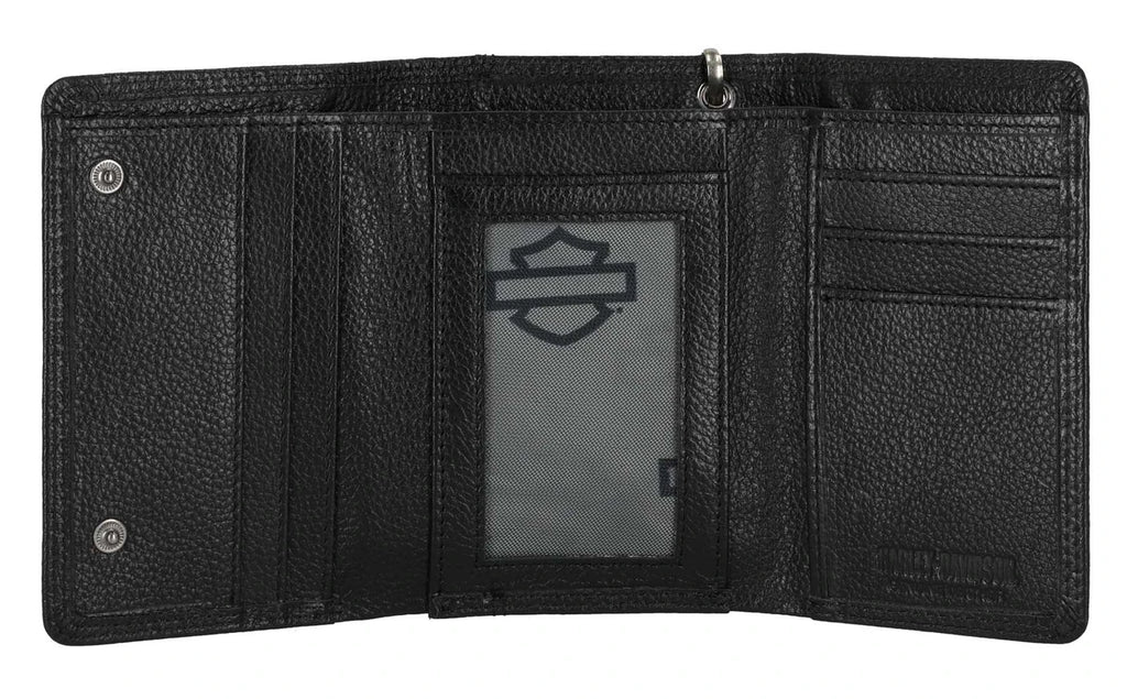Harley-Davidson® Men's Open B&S Medium Biker Chain Leather Wallet, Black