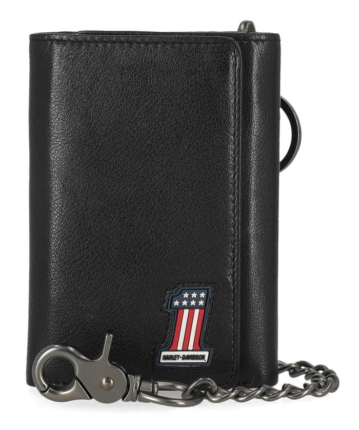 Harley-Davidson Men's #1 RWB Trifold Chain Wallet Black