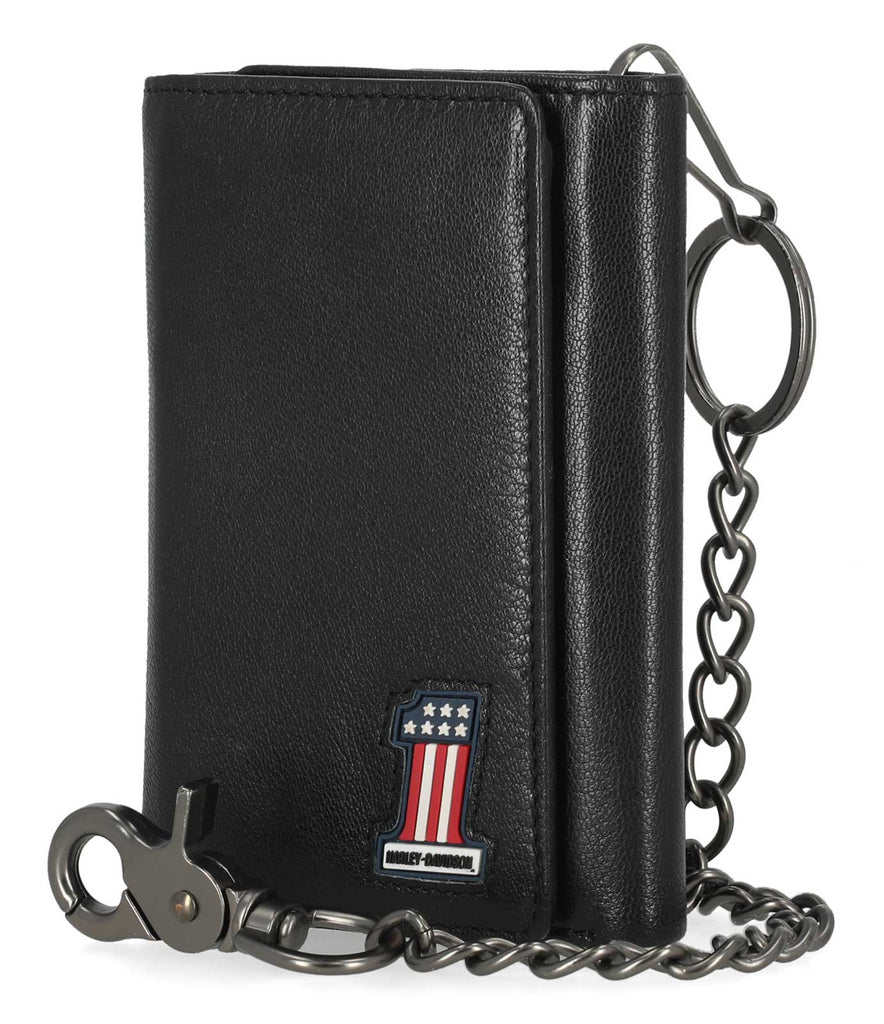 Harley-Davidson Men's #1 RWB Trifold Chain Wallet Black