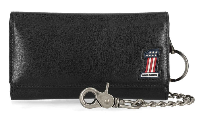 Harley-Davidson® Men's #1 RWB Genuine Leather RFID Trucker Chain Wallet