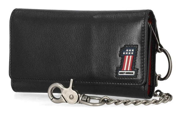 Harley-Davidson® Men's #1 RWB Genuine Leather RFID Trucker Chain Wallet