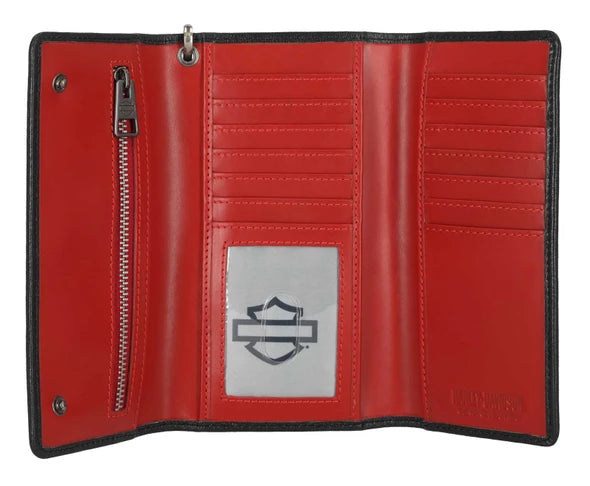 Harley-Davidson® Men's #1 RWB Genuine Leather RFID Trucker Chain Wallet