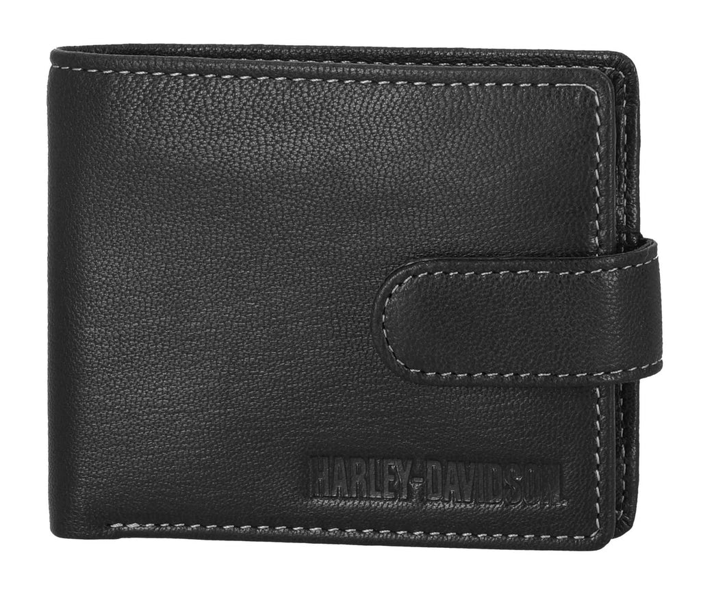 Harley-Davidson® Men's Snap Genuine Leather Billfold Wallet w/ Coin Pocket, Black