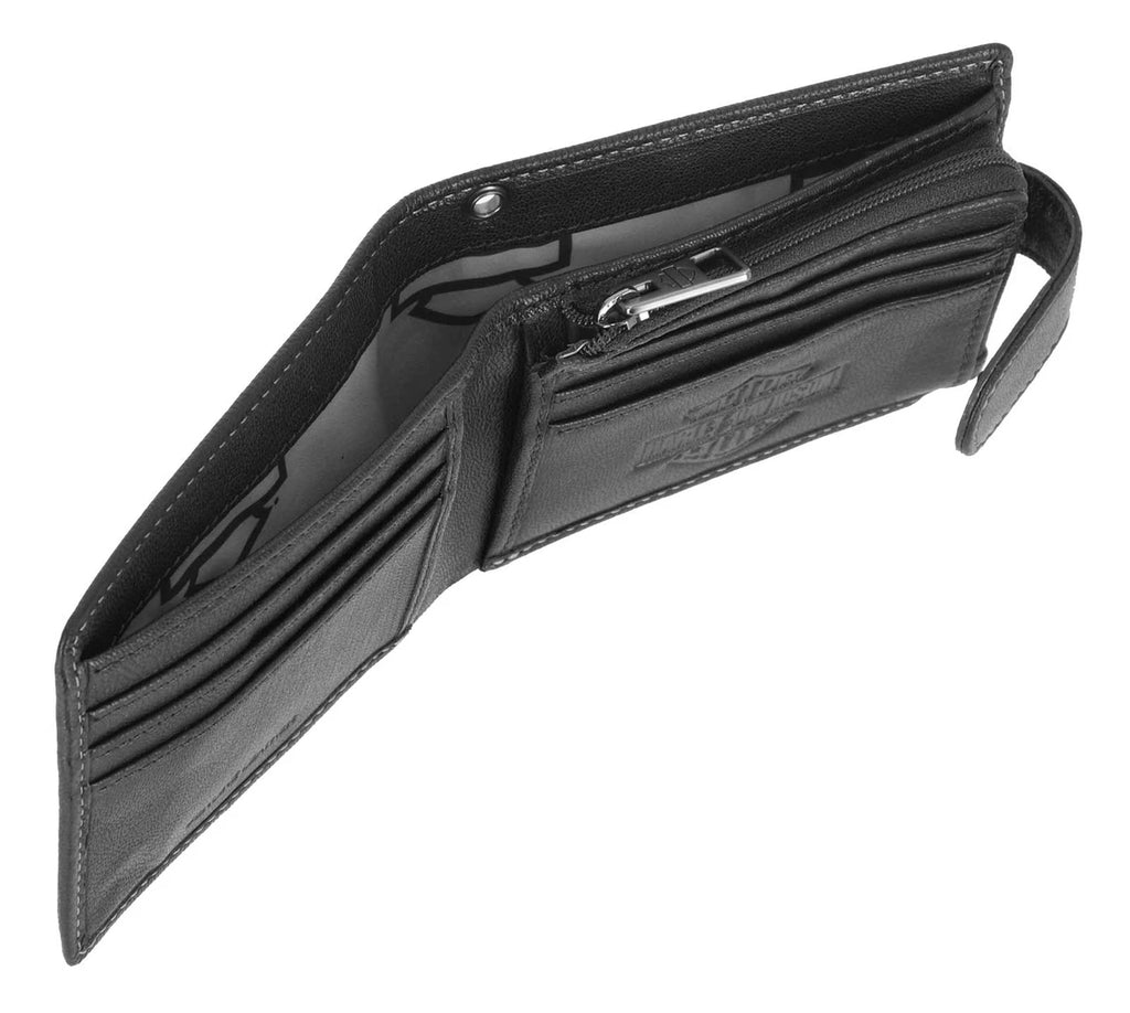 Harley-Davidson® Men's Snap Genuine Leather Billfold Wallet w/ Coin Pocket, Black