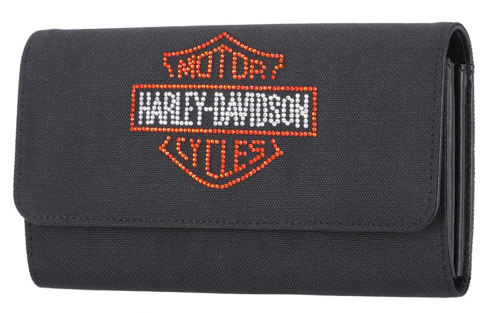 Harley Davidson Women's Rhinestone Embellished Bar & Shield Clutch - Black