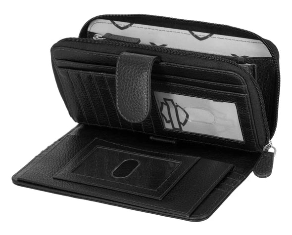 Harley Davidson Core Stud B&S Genuine Leather Tab Clutch Wallet, Black