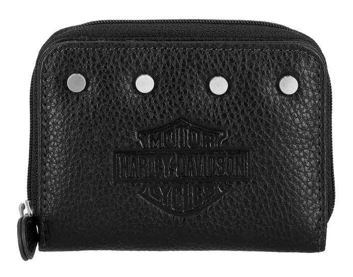 Harley Davidson Core Stud B&S Leather Zip Z/A Case Wallet, Black