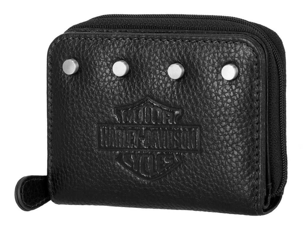 Harley Davidson Core Stud B&S Leather Zip Z/A Case Wallet, Black
