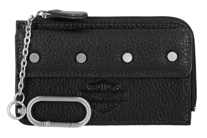 Harley Davidson Women's Core Stud B&S Leather Key Card Case Wallet, Black