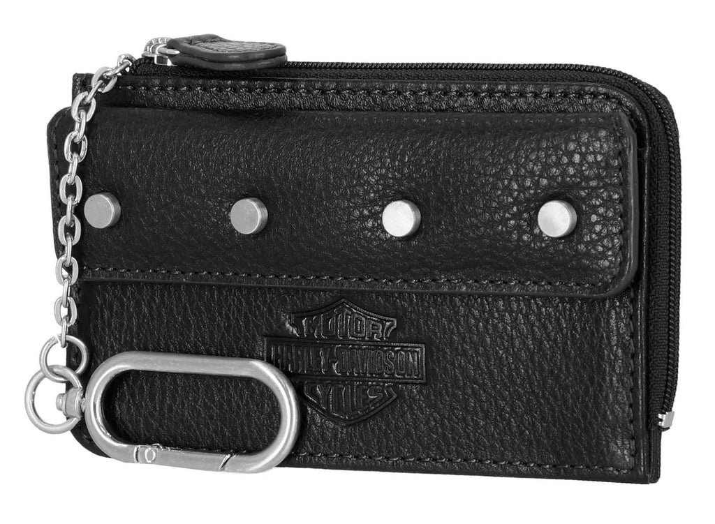 Harley Davidson Women's Core Stud B&S Leather Key Card Case Wallet, Black