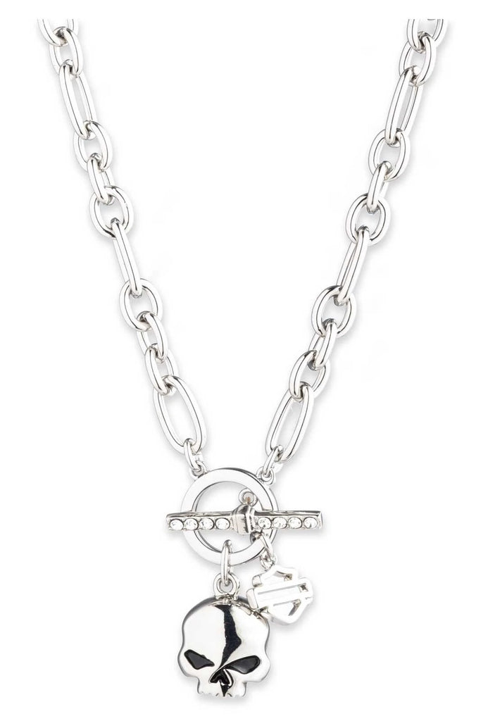 Harley-Davidson Women's 16 in. Willie G Skull Toggle Necklace, Silver Brass