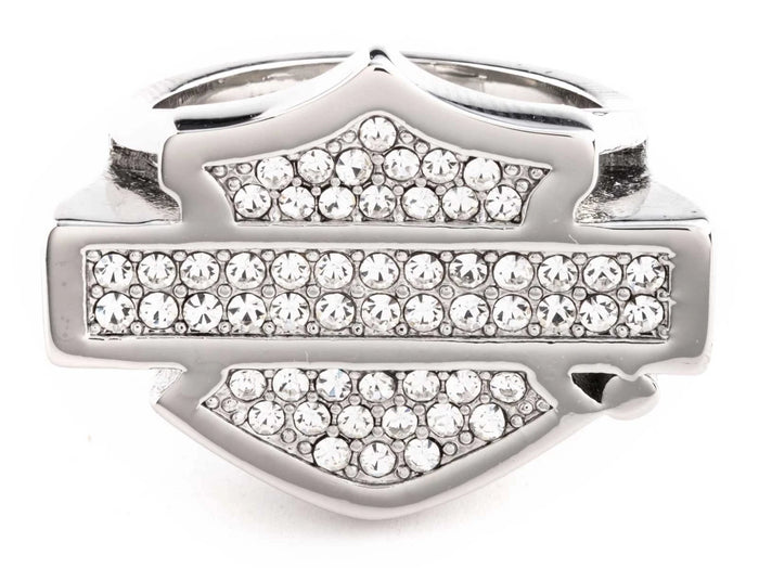 Harley-Davidson Women's Paved Crystal Bar & Shield Logo Ring, Sterling Silver