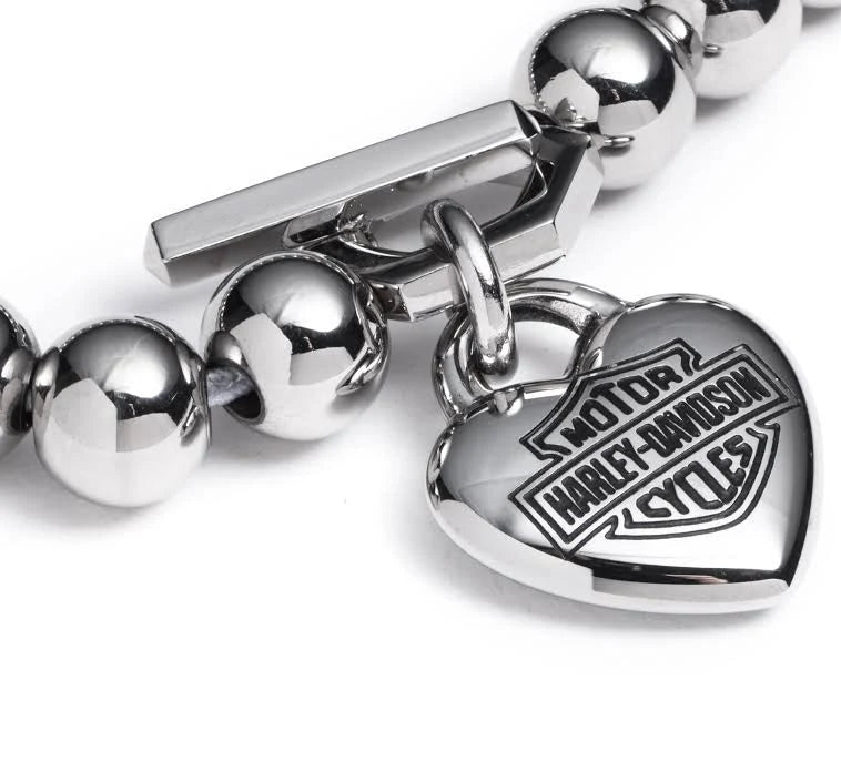 Harley-Davidson® Women's 7.5 in. Stretched Bead Bracelet with Puffy Heart Charm