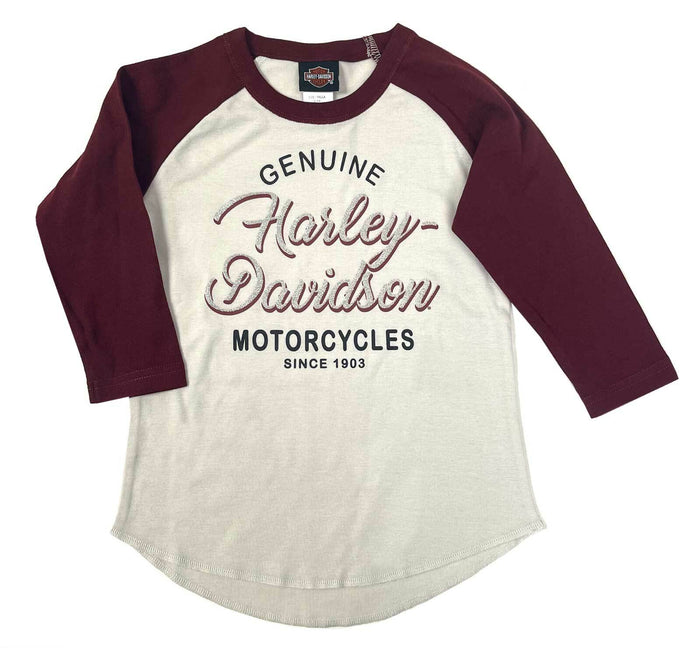 Harley-Davidson® Girl's Glittery Raglan 3/4 Sleeve Tee
